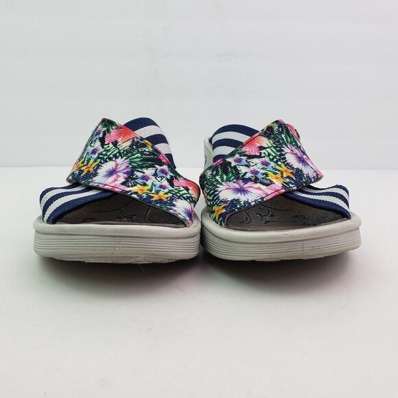 Bzees Desire Womens Size 6.5 Gray Blue Floral Slip On Wedge Slide Sandals - Picture 6 of 11